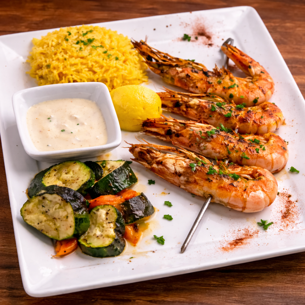 Brochette de gambas grillée